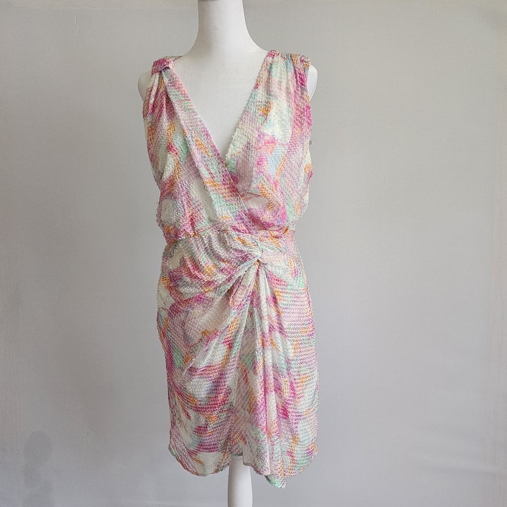 IRO Pink Watercolor Fredja Wrap Mini Dress Size Eu 40 Womens Size 8 NWT!